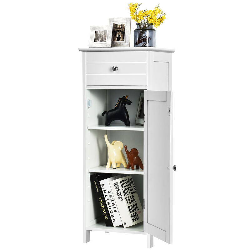 Costway Bathroom Storage Floor Cabinet Wooden Organizer Free-Standing w/ Drawer & Shelf