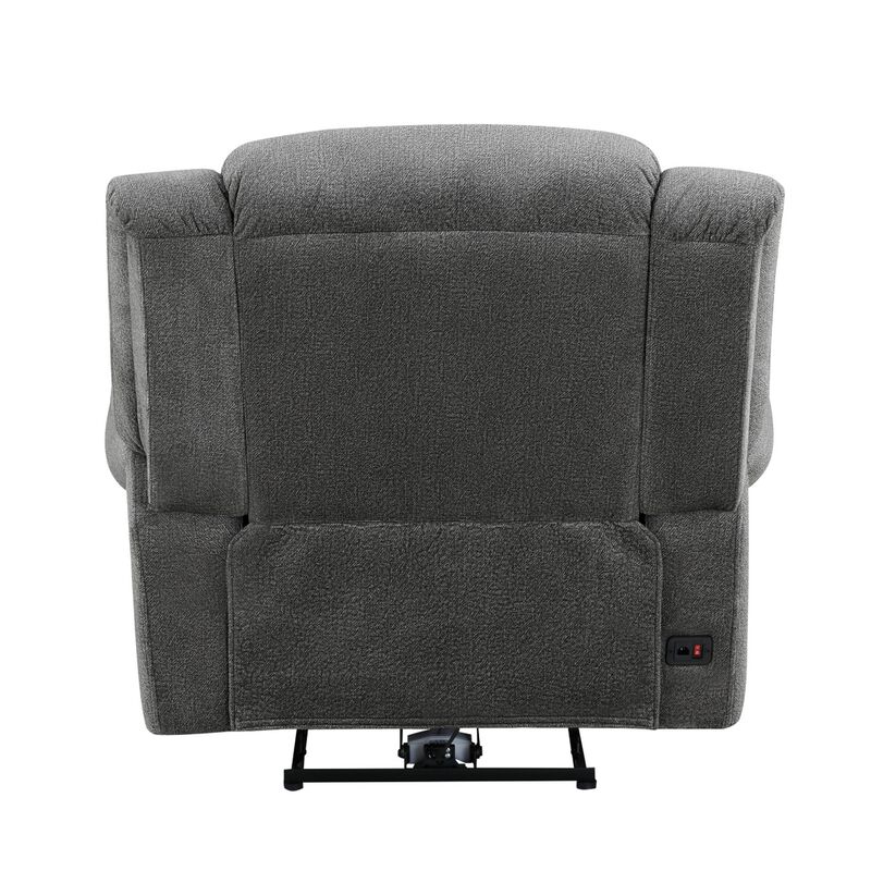 Ben 38 Inch Power Recliner Chair, Soft Cushions Gray Microfiber, Solid Wood - Benzara