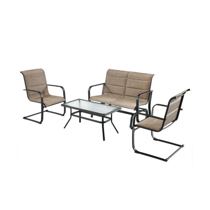 Hivvago 4 Pieces Outdoor Patio Furniture Set with Padded Glider Loveseat and Coffee Table