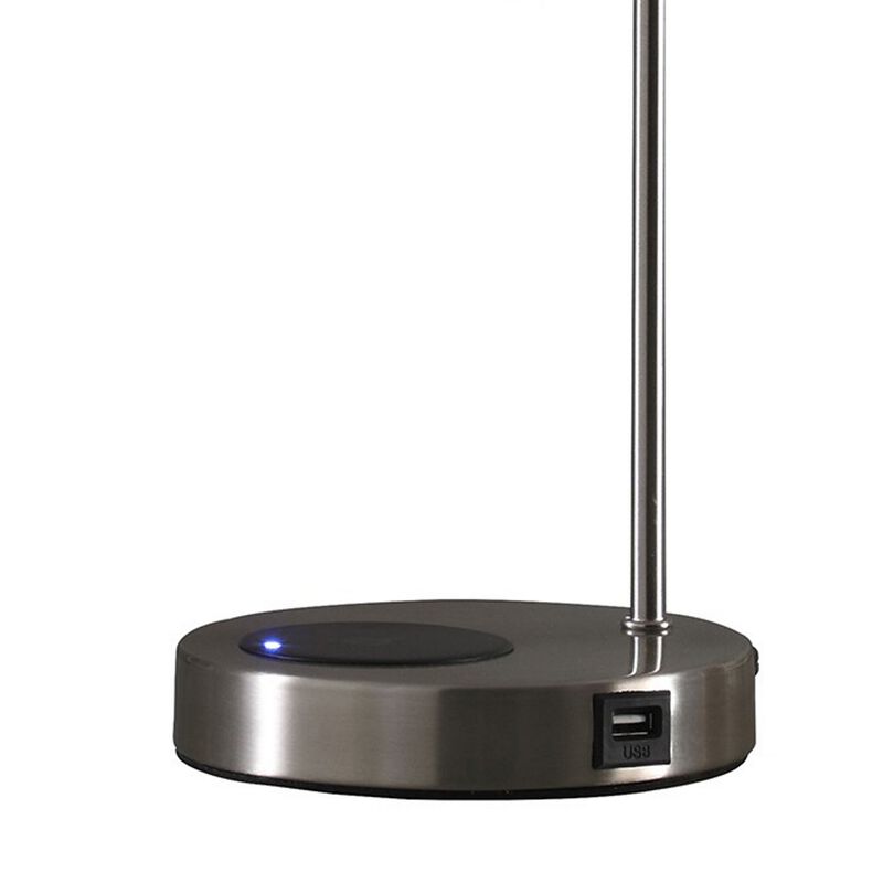 Table Lamp with Wireless Charging and USB Port, Silver-Benzara