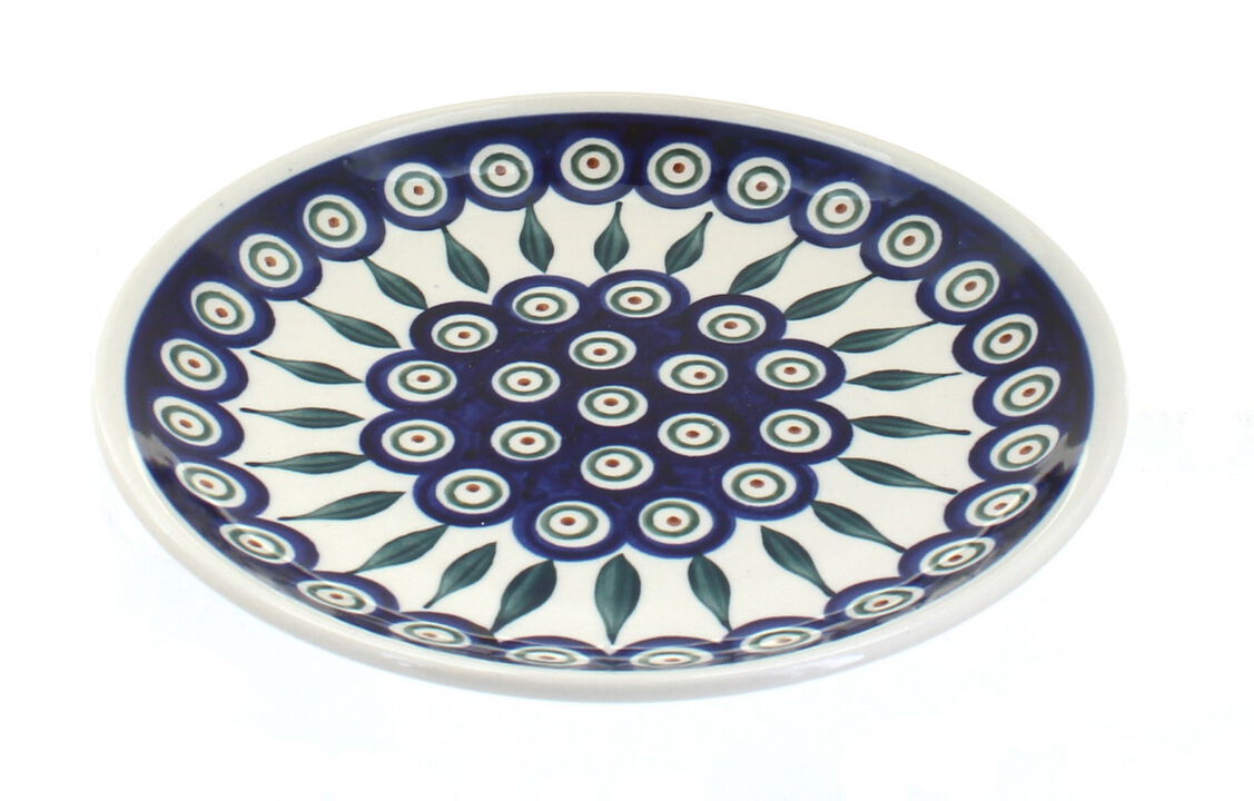 Blue Rose Polish Pottery Flowering Peacock Dessert Plate