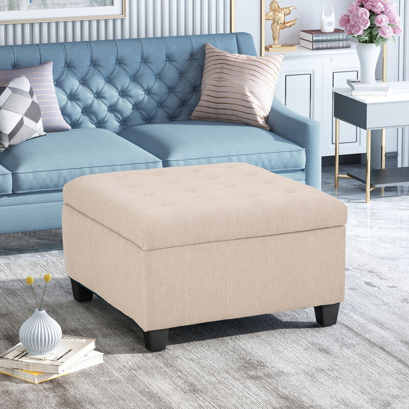 Chic Waffle-Stitch Storage Ottoman Unclutter in Style