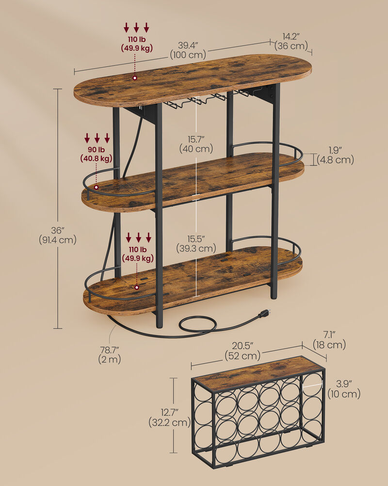 Bar Cabinet with LED Lights and Power Outlets for Modern and Convenient Entertaining