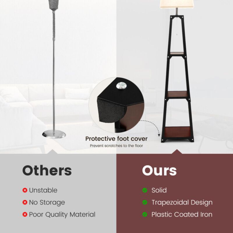 Hivvago Trapezoidal Designed Floor Lamp with 3 Tiered Storage Shelf-Brown