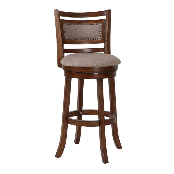 New Classic Furniture Aberdeen Wood Swivel Bar Stool with Fabric Seat in Dark Brown