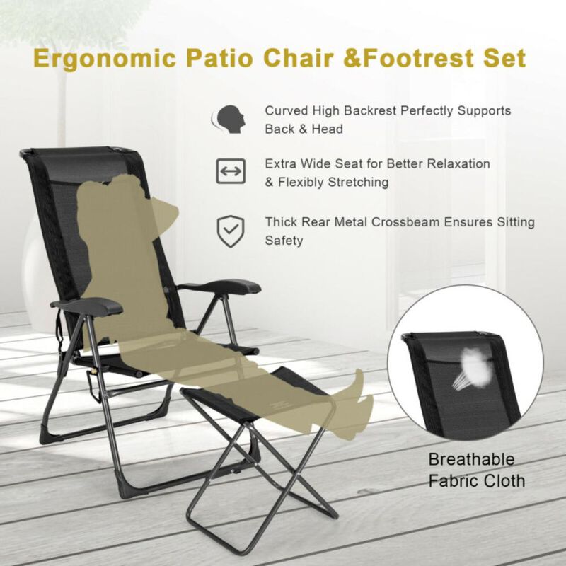 Hivvago 4 Pieces Patio Adjustable Back Folding Dining Chair Ottoman Set