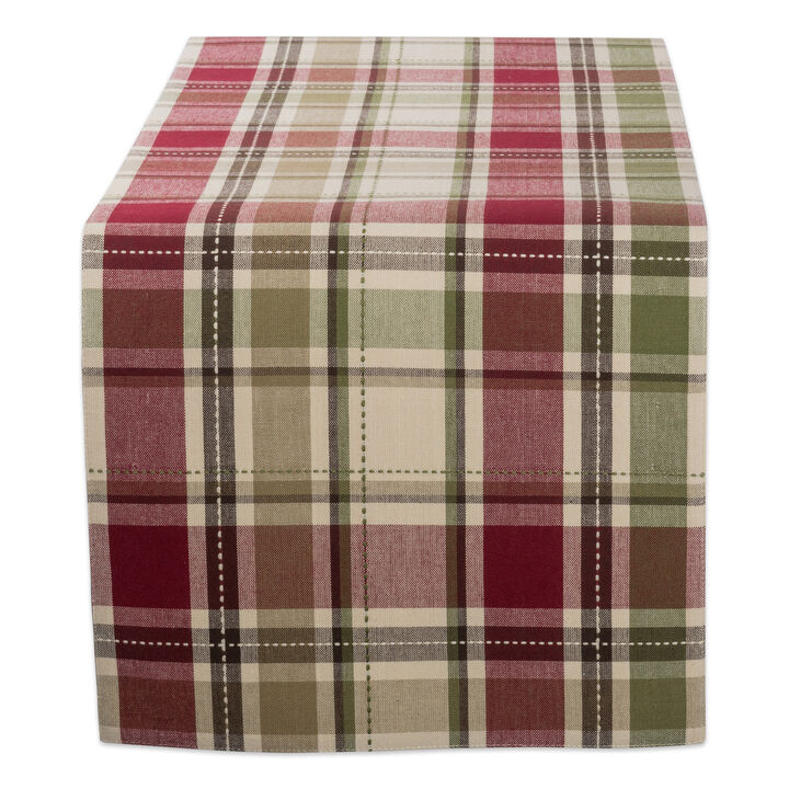 36" Burgundy and Green Rectangular Homespun Plaid Table Runner