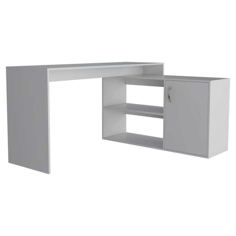 Axis Modern L-Shaped Computer Desk with Open & Closed Storage -Light Gray