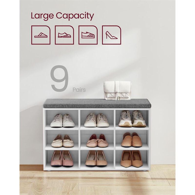 Cubbie Shoe Cabinet with Cushion Seat and Adjustable Shelves - Storage Bench for Entryway