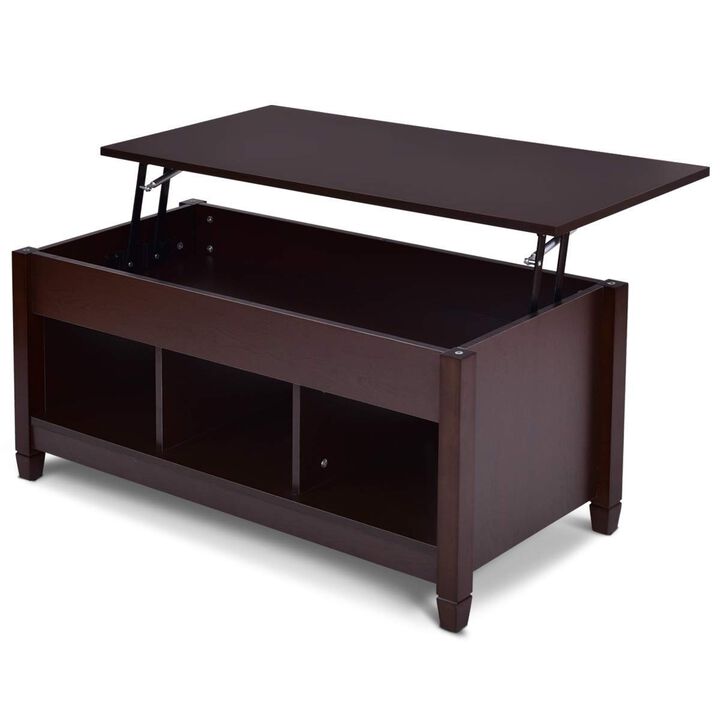 Hivvago Brown Wood Lift Top Coffee Table with Hidden Storage Space