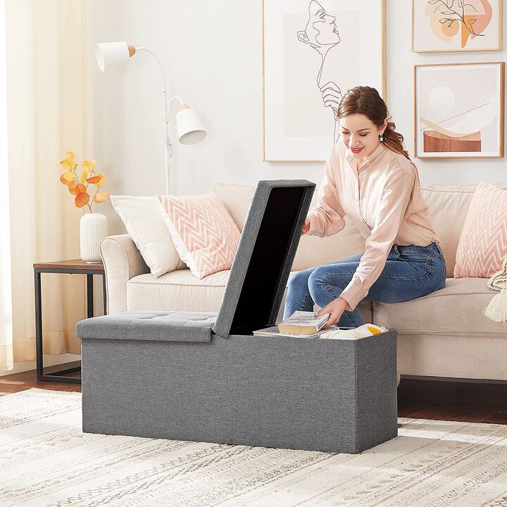 Folding Storage Ottoman Bench - Footstool with Flip-Up Lid and Padded Seat