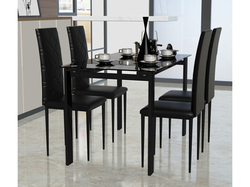 Tansole Black PU Leather with Metal Frame Dining Chairs (Set of 4)