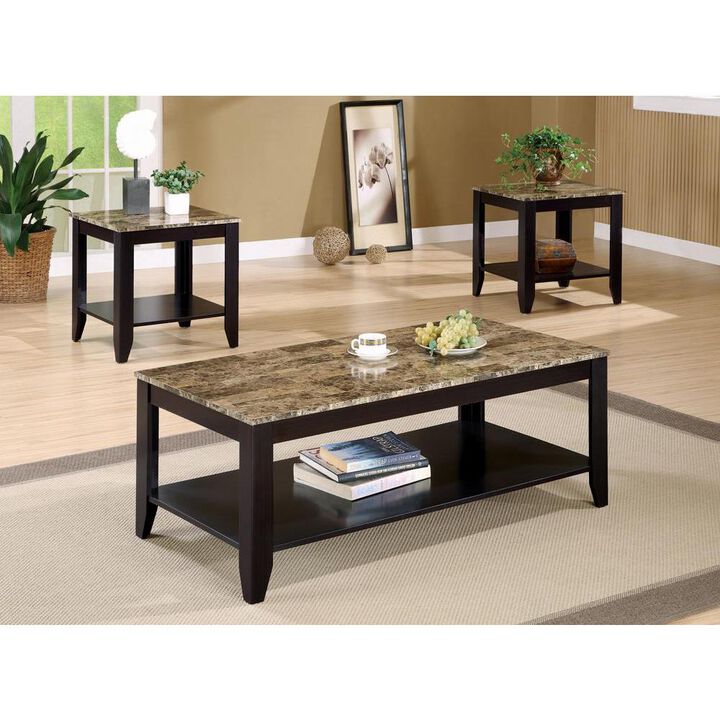 Flores 3-piece Occasional Table Set with Shelf Cappuccino