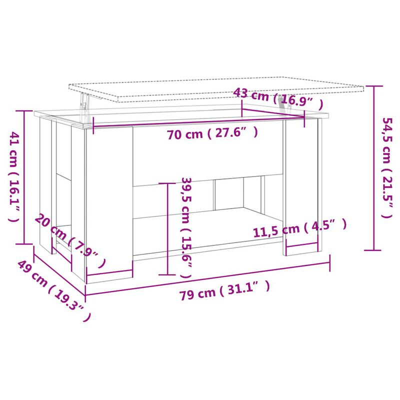 Coffee Table High Gloss White 31.1"x19.3"x16.1" Engineered Wood