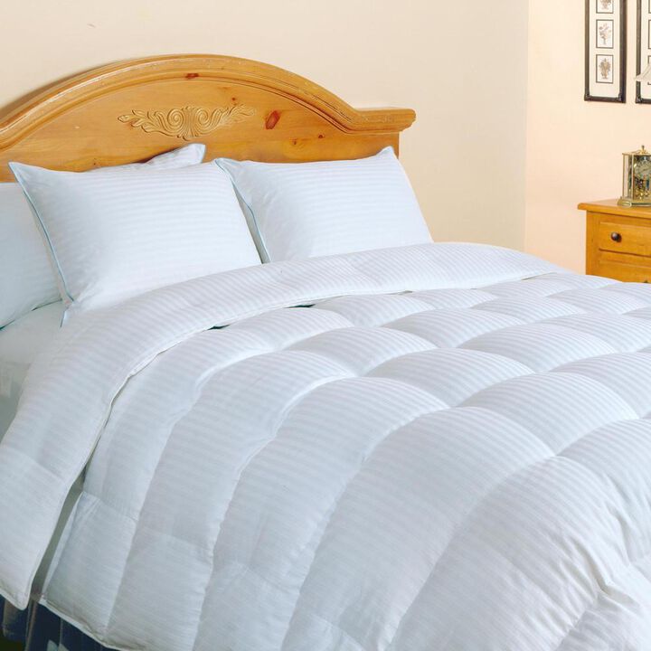 Blue Ridge 500 Thread Count Damask Stripe SILK and Cotton Blend White Down Comforter 600 Fill Power - Full/Queen