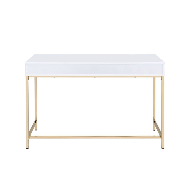 Ottey Vanity Desk in White High Gloss & Gold Finish AC00899