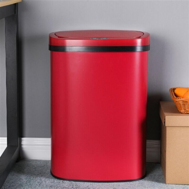 Hivvago Red 13 Gallon Stainless Steel Motion Sensor Trash Can