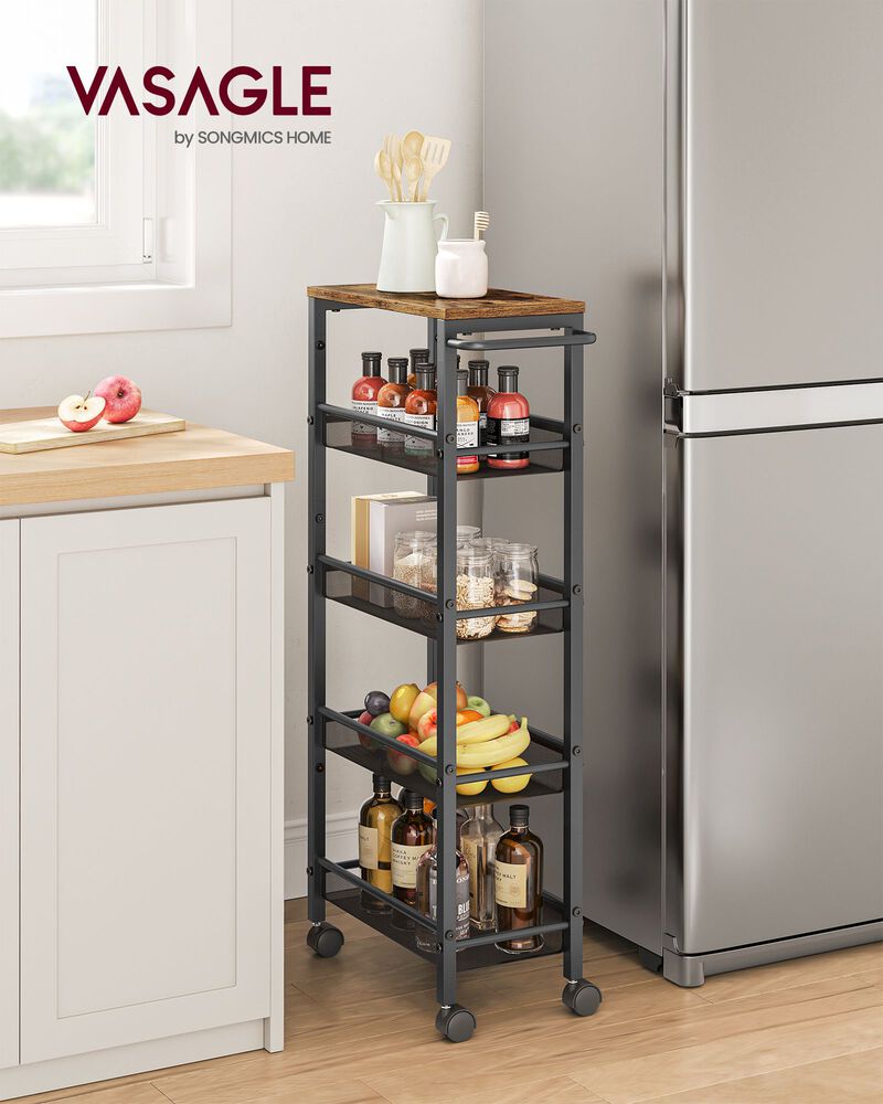 Versatile 5-Tier Rolling Cart with Handle - Metal Frame Organizer for Kitchen, Dining Room, Living Room, and Office