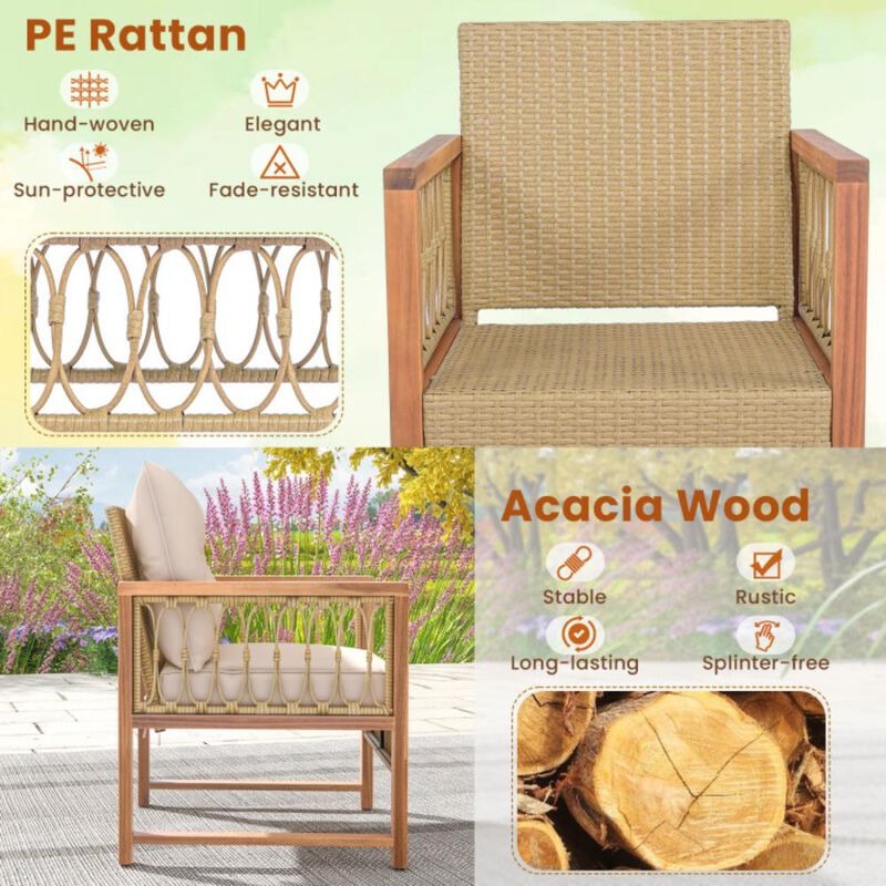 Hivvago 3 Pieces Patio Furniture Set with Acacia Wood Frame Cushions