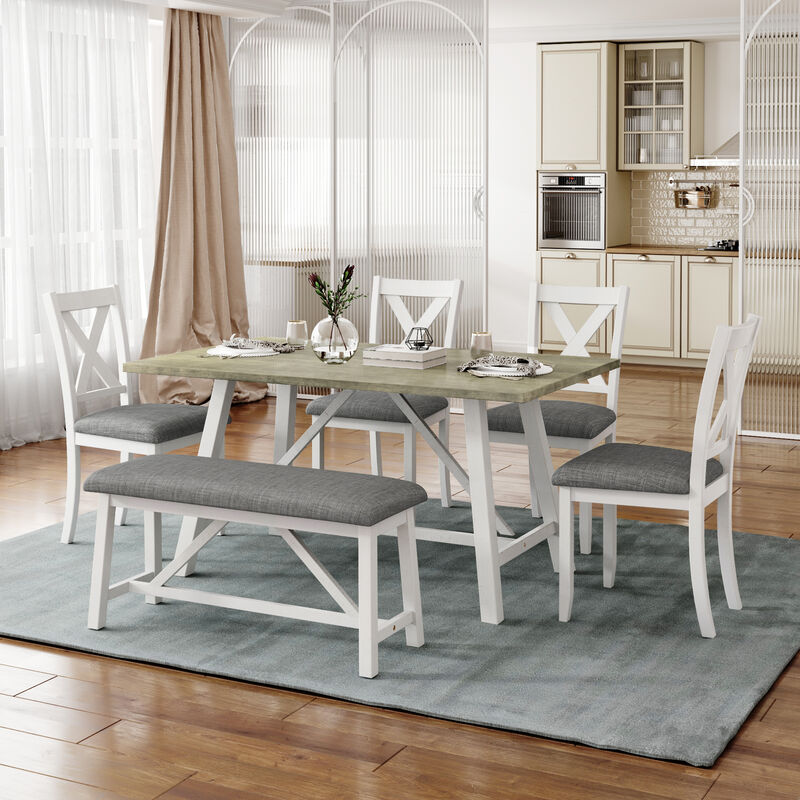 Merax 6 Pieces Dining Table Set with Bench and 4 Chairs