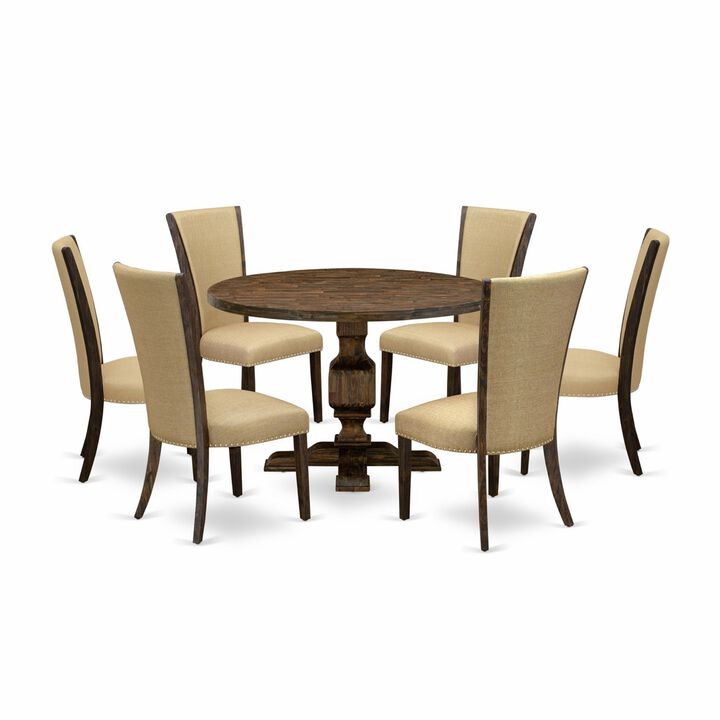 East West Furniture I3VE7-703 7Pc Dining Set - Round Table and 6 Parson Chairs - Distressed Jacobean Color