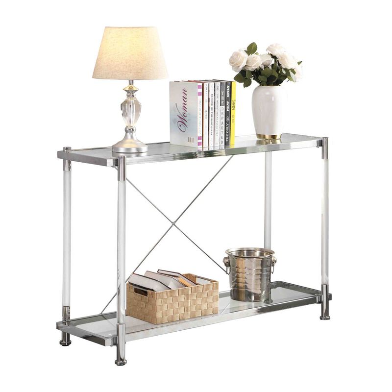 43.31" Chrome Glass Sofa Table, Acrylic Side Table, Console Table for Living Room& Bedroom