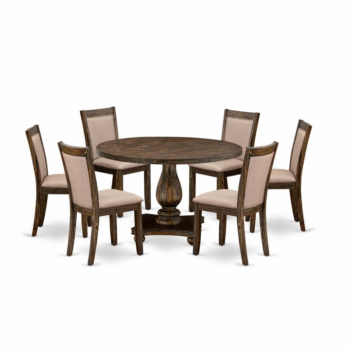 East West Furniture I2MZ7-716 7Pc Dining Set - Round Table and 6 Parson Chairs - Distressed Jacobean Color