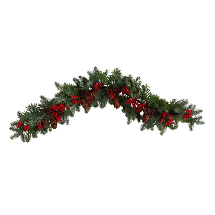 Nearly Natural 40-in Pines, Red Berries and Pinecones Artificial Christmas Garland