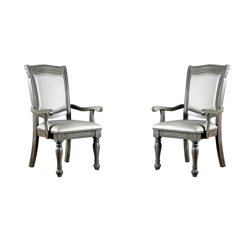 Glorious Classic Traditional Dining Chairs Gray Color Solid wood Leatherette Cushion Seat Set of 2pc Arm Chairs Turned Legs Kitchen Dining Room