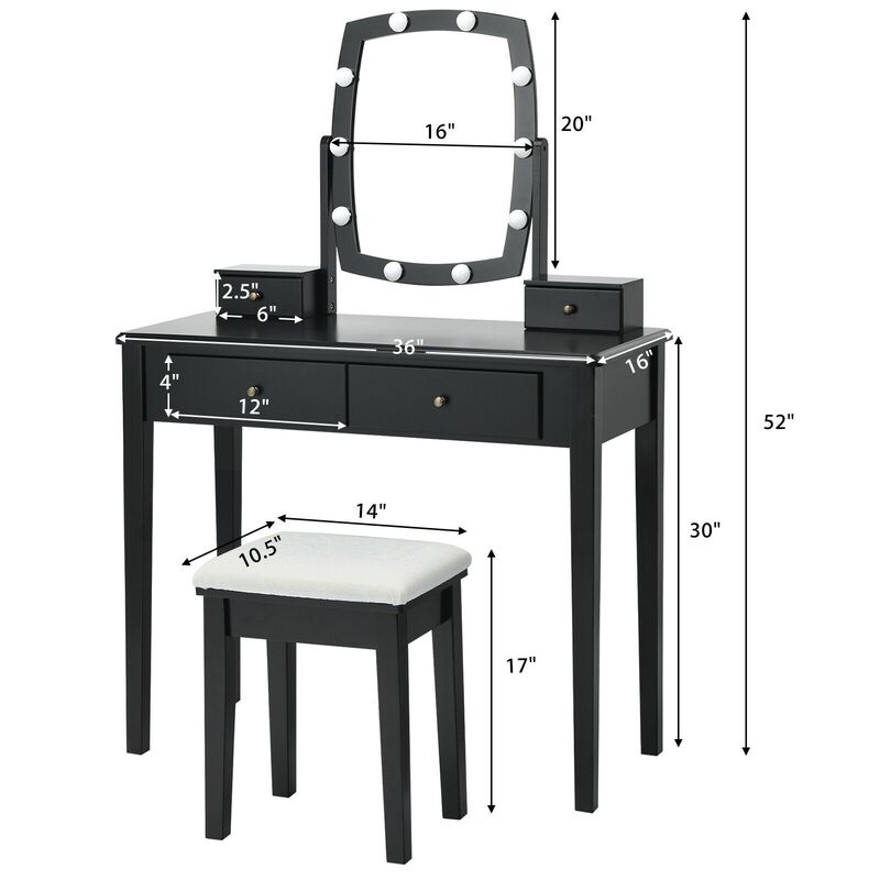 Vanity Table Set with Lighted Mirror for Bedroom and Dressing Room