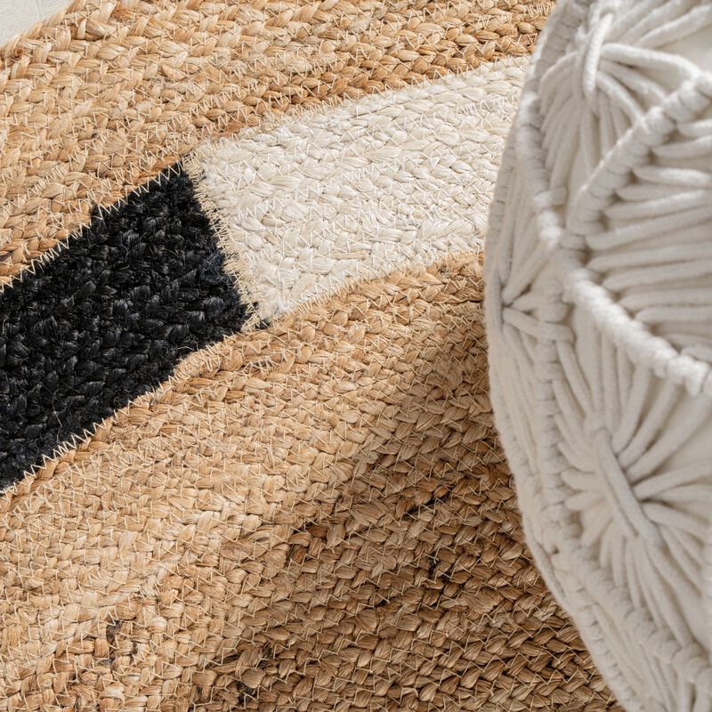 Porto Geometric Jute Circle Natural/Cream/Black Area Rug