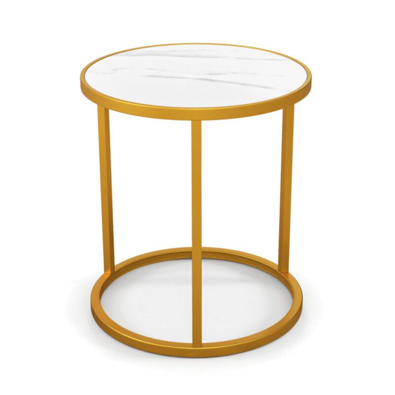 Hivvago Marble Top Round Side Table 16-Inch End Table with Golden Metal Frame