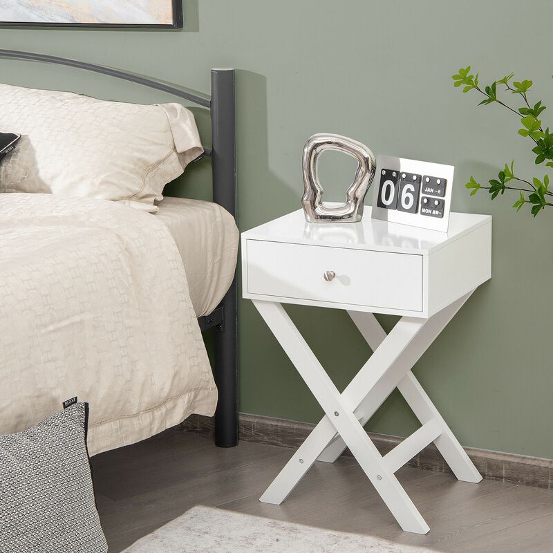 Modern X-Shaped Nightstand with Drawer for Living Room Bedroom