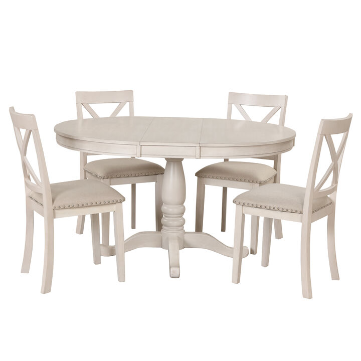 Modern Dining Table Set for 4, Round Table and 4 Kitchen Room Chairs, 5 Piece Kitchen Table Set for Dining Room, Dinette, Breakfast Nook, White