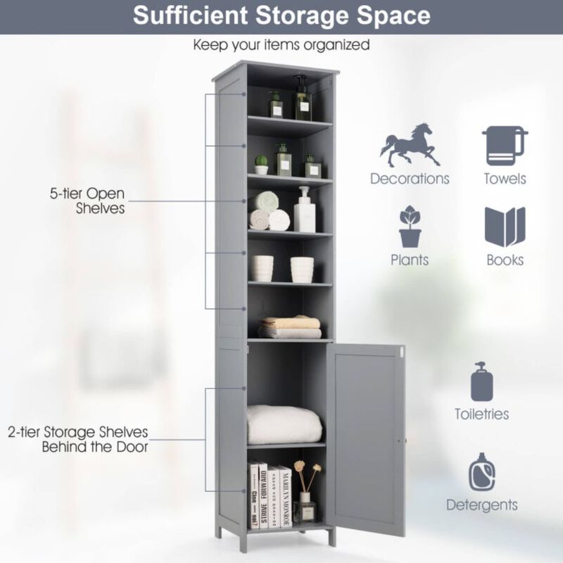 72 Inches Free Standing Tall Floor Bathroom Storage Cabinet