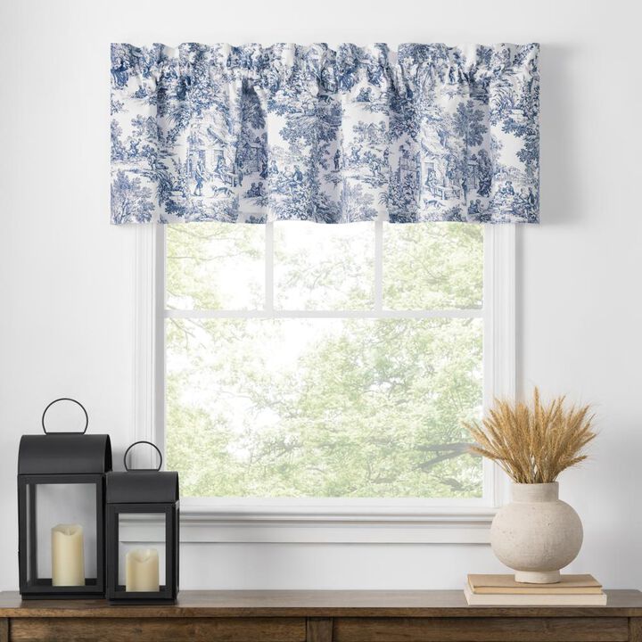 Ellis Curtain Victoria Park Toile Water Proof Room Darkening Blackout Tailored Window Valance - 70 x 12" Blue