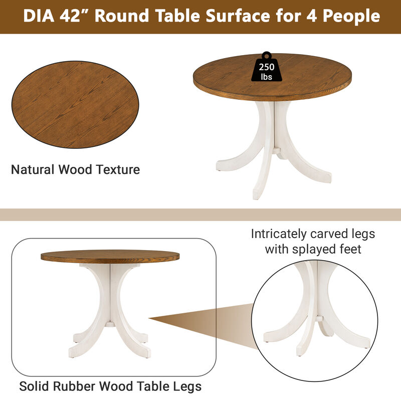 Merax Mid-Century Solid Wood 5-Piece Round Dining Table Set