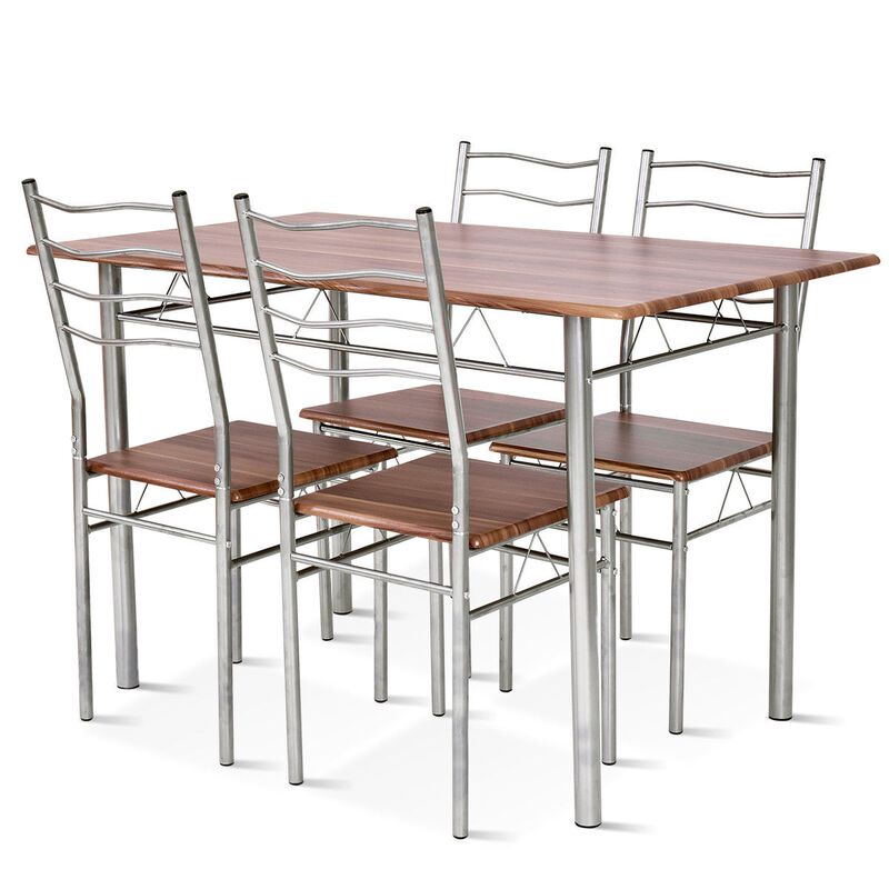 5 Pieces Wood Metal Dining Table Set with 4 Chairs