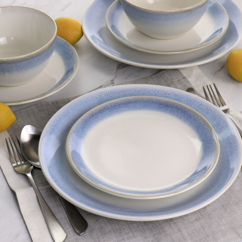 Martha Stewart 12 Piece Reactive Glaze Rimmed Stoneware Dinnerware Set in Blue