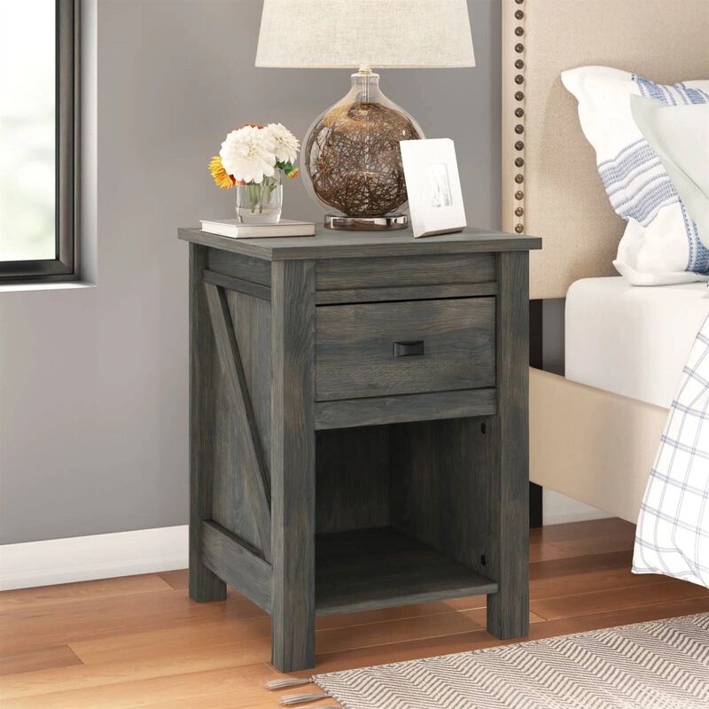 Hivvago Farmhouse 1-Drawer Bedroom Nightstand with Open Shelf