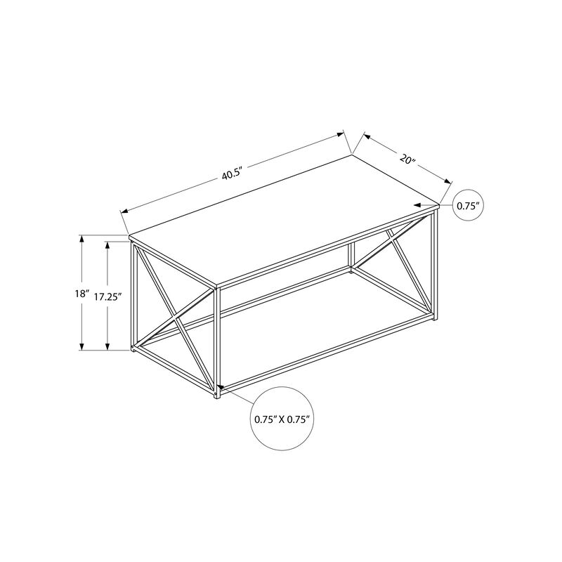 Monarch Specialties I 3786 Coffee Table, Accent, Cocktail, Rectangular, Living Room, 40"L, Metal, Laminate, Brown, Black, Contemporary, Modern