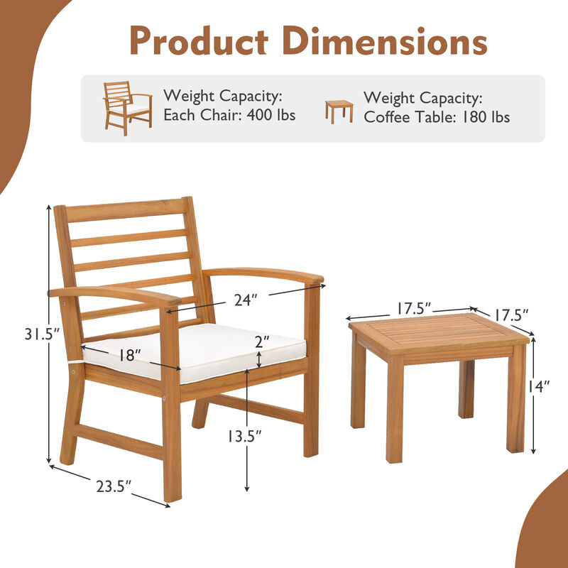 3 Pieces Outdoor Furniture Set with Soft Seat Cushions