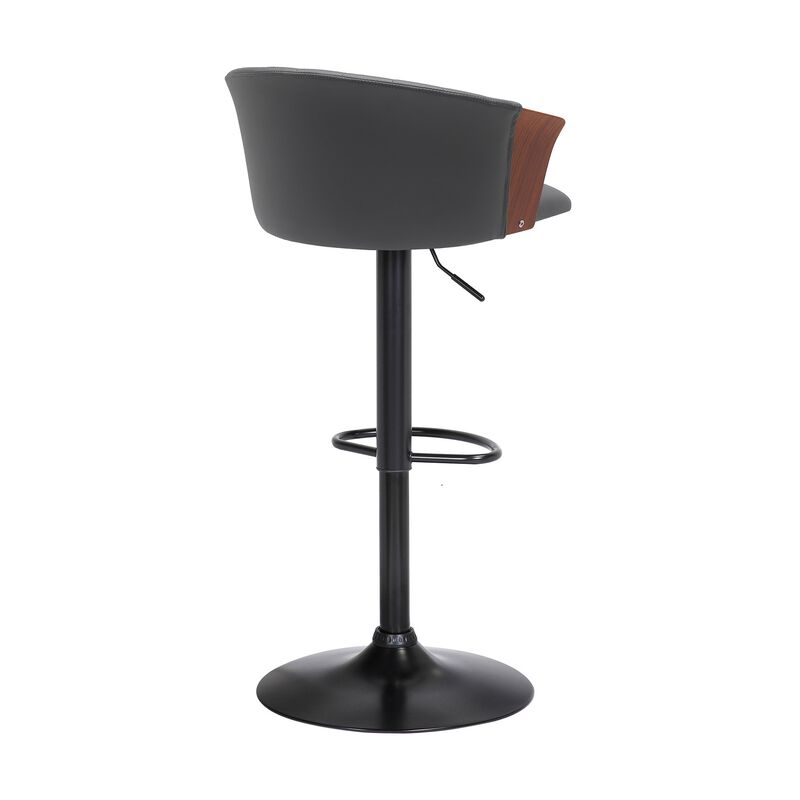 Liz 24-33 Inch Adjustable Height Swivel Barstool Chair, Gray Faux Leather - Benzara
