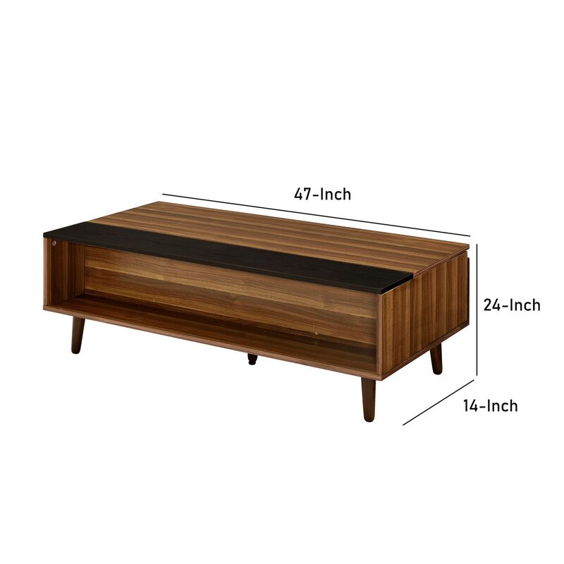 Wooden Coffee Table with Lift Top Storage and 1 Open Shelf, Walnut Brown-Benzara