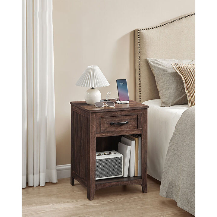 Nightstand with Charging Station and Open Compartment for Convenient Storage