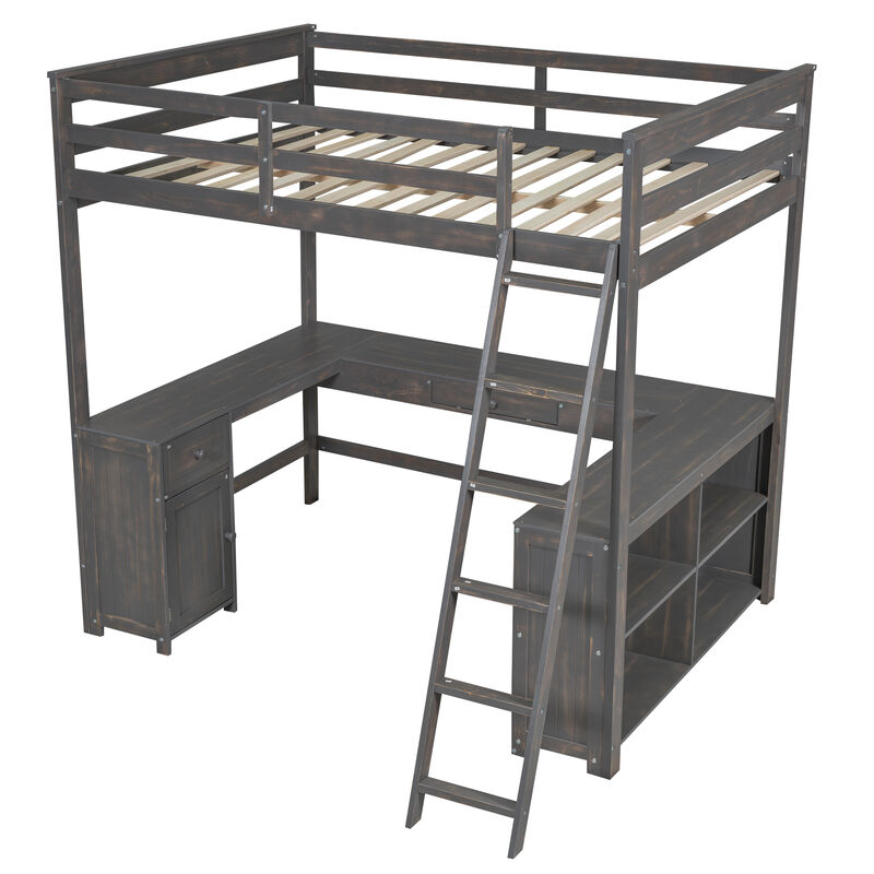 Merax Loft Bed with Desk  and Storage Shelves