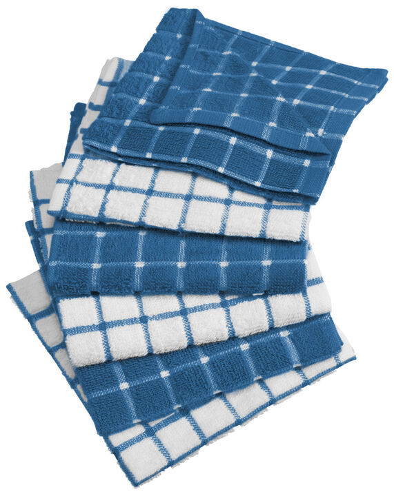 Set of 6 White and Blue Square Assorted Microfiber Absorbent Dishcloth 12"