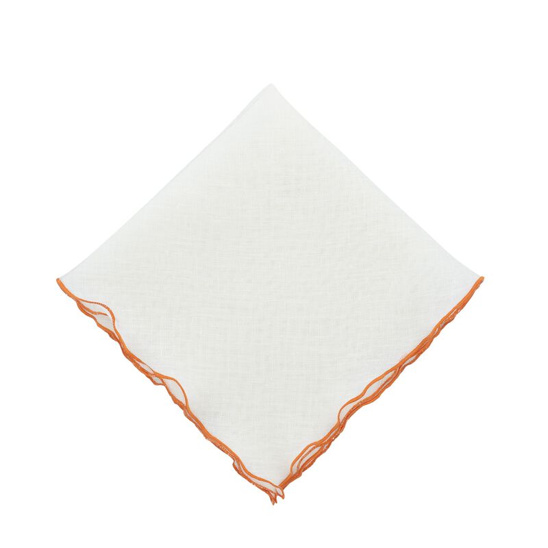 Linen Napkins With Orange Ruffled Edges, Set of 4