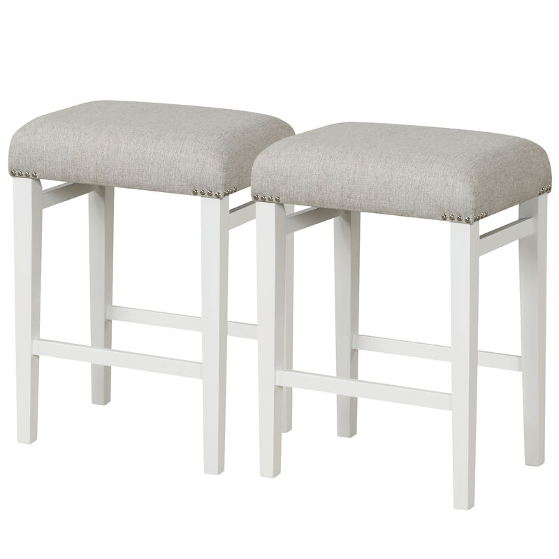 2 Pieces Backless Barstools with Padded Seat Cushions