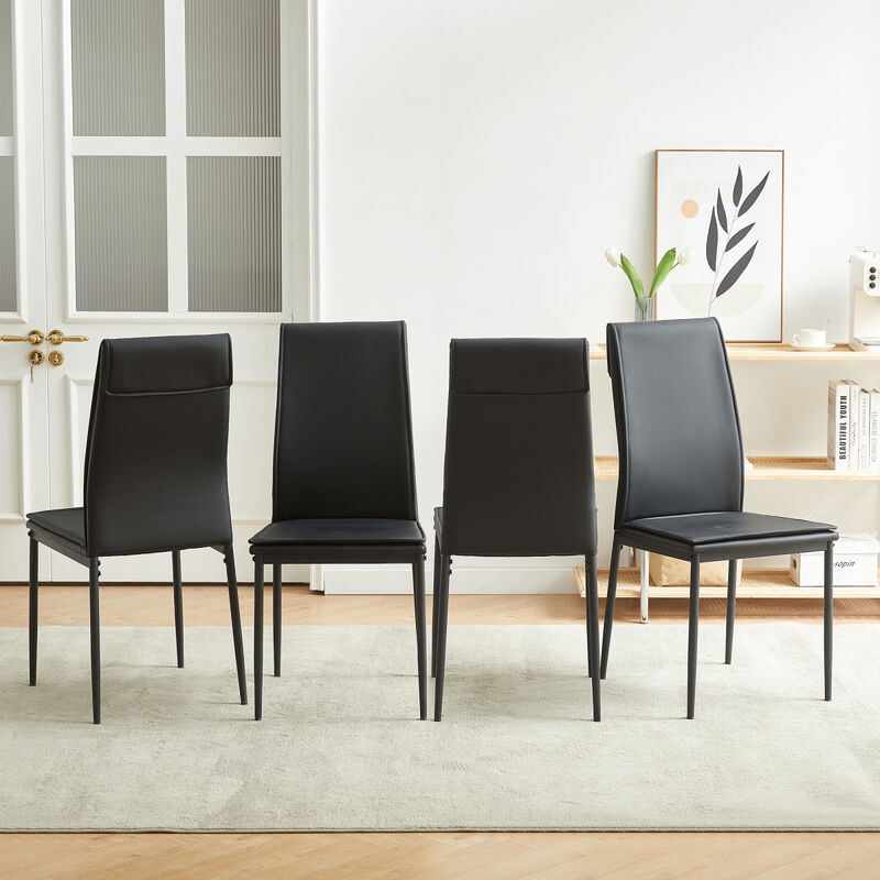 Dining chairs set of 4, Black modern kitchen chair with metal leg